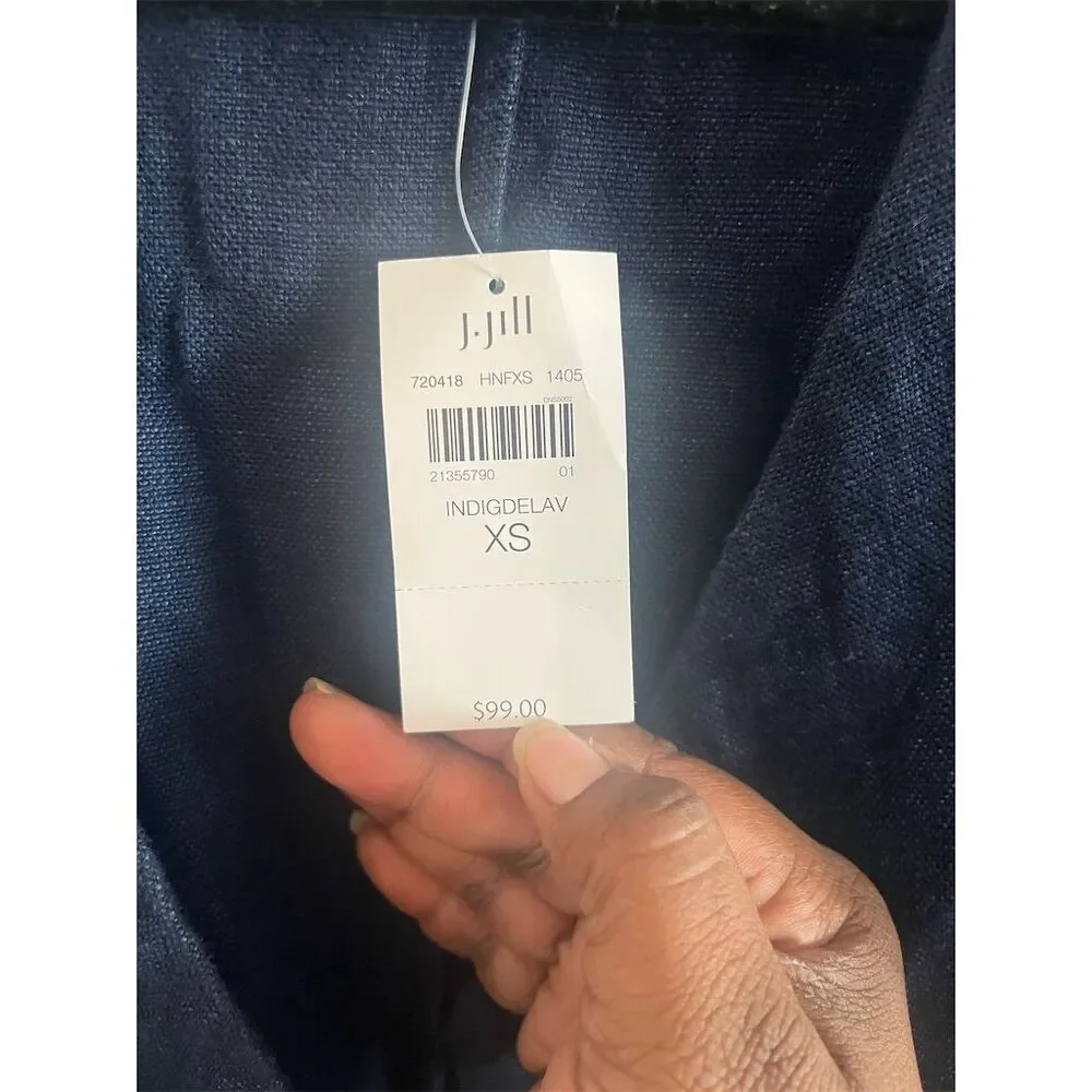 J. Jill XS Blue Linen Open Front Blazer Jacket NWT‎
